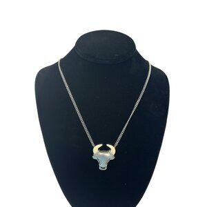 Bull Skull Pendant Necklace Silver Chain Western Style 18 inch Avon Vtg